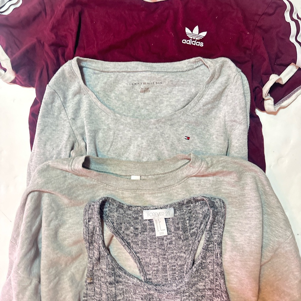 Adidas Burgundy Tee and Gray Tops Set